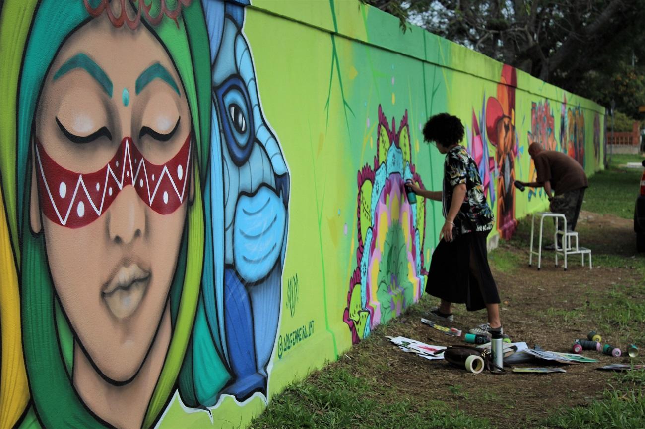 Artistas se mobilizam para grafitar muro da escola Cônego Scherer, no Parque 35