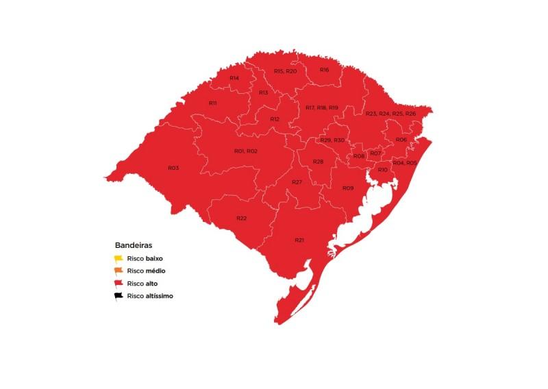 Pela primeira vez, Guaíba e todas outras regiões estão em bandeira vermelha no mapa preliminar