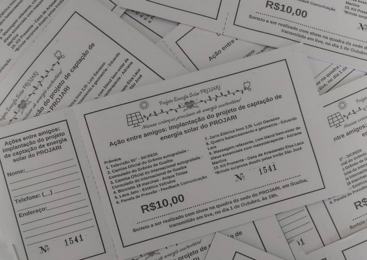 Projari vende rifas com 11 prêmios para projeto de captação de energia solar