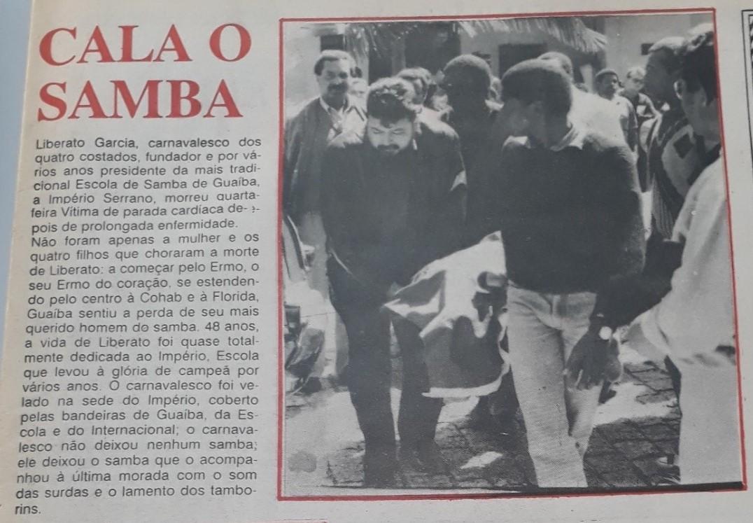 Reportagem do O Gua&iacute;ba destaca a morte de Liberato Garcia, em 1991