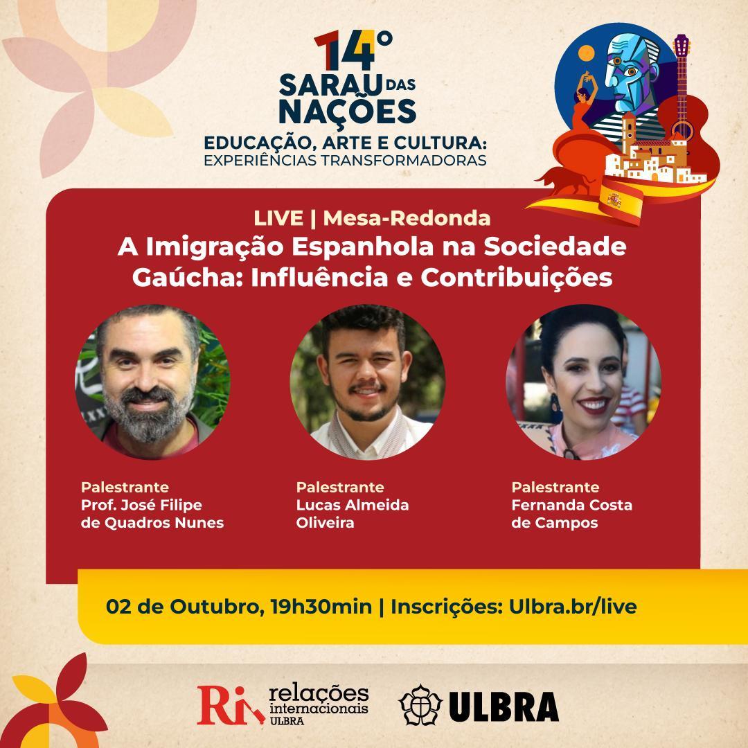 Sarau das Nações: Ulbra promove evento sobre imigração espanhola na sociedade gaúcha na segunda