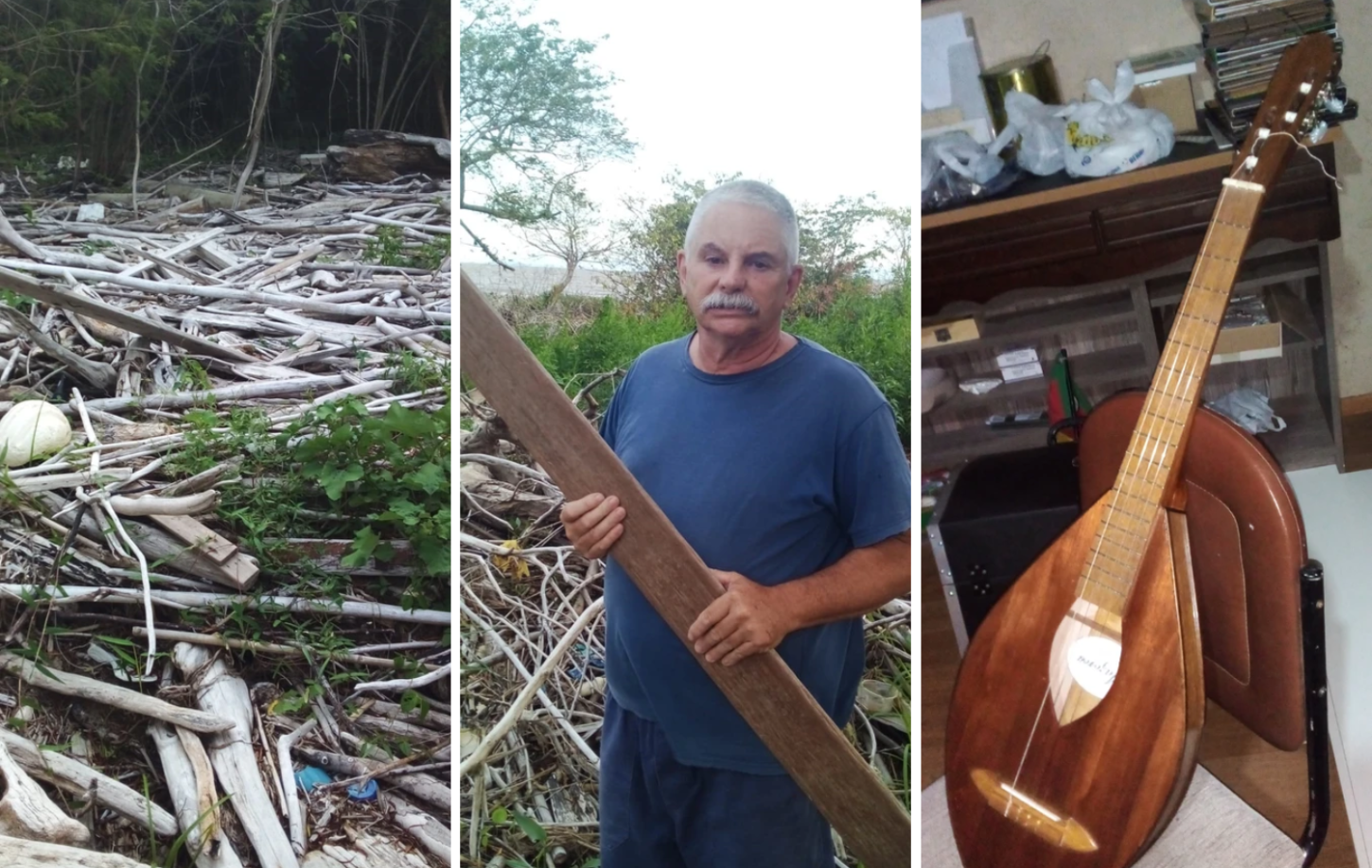 Morador da Florida constrói violão com madeira reciclada encontrada na orla do Guaíba